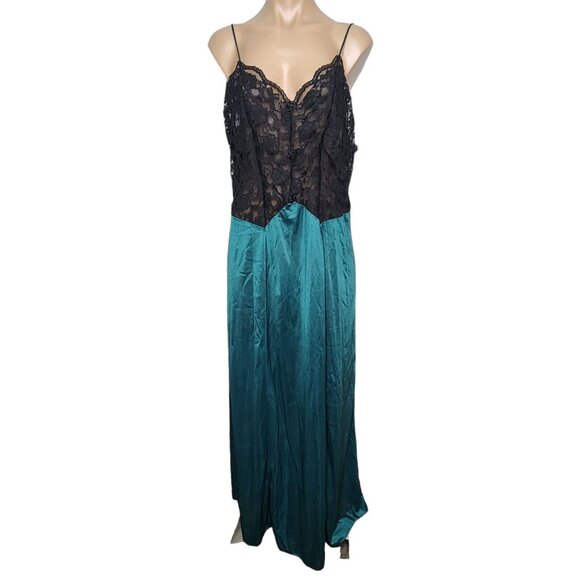 Vintage Delicates Nightgown Lace Slip Dress Black and Emerald Green Size Large - Picture 1 of 14